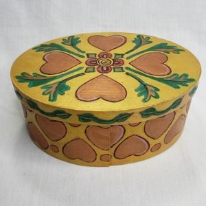 Artisan Handpainted Lidded Oval Wood Box Pa. Dutch Inspired 7 x 3 Inches
